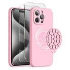 For iPhone 15 Pro Max Silicone Suction Cup MagSafe Phone Case with Screen Film(Pink) - 1