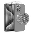 For iPhone 15 Pro Max Silicone Suction Cup MagSafe Phone Case with Screen Film(Grey) - 1