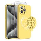 For iPhone 15 Pro Max Silicone Suction Cup MagSafe Phone Case with Screen Film(Yellow) - 1