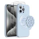 For iPhone 15 Pro Max Silicone Suction Cup MagSafe Phone Case with Screen Film(Sierra Blue) - 1