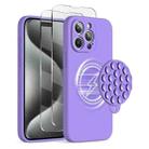 For iPhone 15 Pro Max Silicone Suction Cup MagSafe Phone Case with Screen Film(Purple) - 1