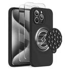 For iPhone 15 Pro Silicone Suction Cup MagSafe Phone Case with Screen Film(Black) - 1