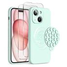 For iPhone 15 Plus Silicone Suction Cup MagSafe Phone Case with Screen Film(Mint Green) - 1