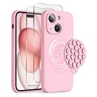 For iPhone 15 Plus Silicone Suction Cup MagSafe Phone Case with Screen Film(Pink) - 1