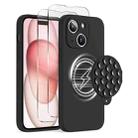 For iPhone 15 Plus Silicone Suction Cup MagSafe Phone Case with Screen Film(Black) - 1