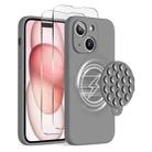 For iPhone 15 Plus Silicone Suction Cup MagSafe Phone Case with Screen Film(Grey) - 1