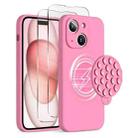 For iPhone 15 Plus Silicone Suction Cup MagSafe Phone Case with Screen Film(Soft Pink) - 1