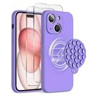 For iPhone 15 Plus Silicone Suction Cup MagSafe Phone Case with Screen Film(Purple) - 1