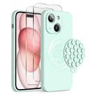 For iPhone 15 Silicone Suction Cup MagSafe Phone Case with Screen Film(Mint Green) - 1