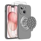 For iPhone 15 Silicone Suction Cup MagSafe Phone Case with Screen Film(Grey) - 1