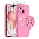 For iPhone 15 Silicone Suction Cup MagSafe Phone Case with Screen Film(Soft Pink) - 1