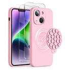 For iPhone 14 Plus Silicone Suction Cup MagSafe Phone Case with Screen Film(Pink) - 1