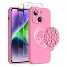 For iPhone 14 Plus Silicone Suction Cup MagSafe Phone Case with Screen Film(Soft Pink) - 1