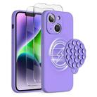 For iPhone 14 Plus Silicone Suction Cup MagSafe Phone Case with Screen Film(Purple) - 1