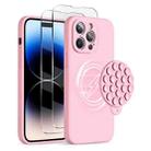 For iPhone 14 Pro Silicone Suction Cup MagSafe Phone Case with Screen Film(Pink) - 1