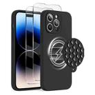 For iPhone 14 Pro Silicone Suction Cup MagSafe Phone Case with Screen Film(Black) - 1