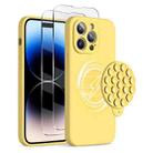 For iPhone 14 Pro Silicone Suction Cup MagSafe Phone Case with Screen Film(Yellow) - 1