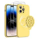 For iPhone 14 Pro Max Silicone Suction Cup MagSafe Phone Case with Screen Film(Yellow) - 1