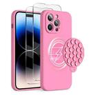 For iPhone 14 Pro Max Silicone Suction Cup MagSafe Phone Case with Screen Film(Soft Pink) - 1