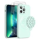 For iPhone 13 Pro Max Silicone Suction Cup MagSafe Phone Case with Screen Film(Mint Green) - 1