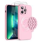 For iPhone 13 Pro Max Silicone Suction Cup MagSafe Phone Case with Screen Film(Pink) - 1