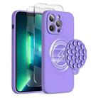 For iPhone 13 Pro Max Silicone Suction Cup MagSafe Phone Case with Screen Film(Purple) - 1