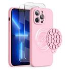 For iPhone 13 Pro Silicone Suction Cup MagSafe Phone Case with Screen Film(Pink) - 1