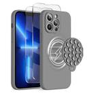 For iPhone 13 Pro Silicone Suction Cup MagSafe Phone Case with Screen Film(Grey) - 1