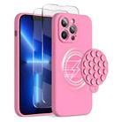 For iPhone 13 Pro Silicone Suction Cup MagSafe Phone Case with Screen Film(Soft Pink) - 1