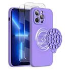 For iPhone 13 Pro Silicone Suction Cup MagSafe Phone Case with Screen Film(Purple) - 1