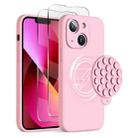 For iPhone 13 Silicone Suction Cup MagSafe Phone Case with Screen Film(Pink) - 1