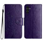 For Samsung Galaxy A56 5G Butterfly Flower Pattern Flip Leather Phone Case(Dark Purple) - 1