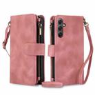 For Samsung Galaxy A34 5G Dream 9-Card Zipper Wallet RFID Leather Phone Case with Lanyard(Rose Gold) - 1