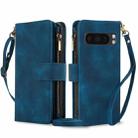 For Google Pixel 8 Pro Dream 9-Card Zipper Wallet RFID Leather Phone Case with Lanyard(Blue) - 1