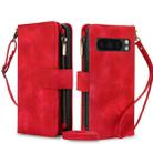 For Google Pixel 8 Pro Dream 9-Card Zipper Wallet RFID Leather Phone Case with Lanyard(Red) - 1