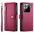 For Xiaomi 15 Nine Card-slot Zipper Wallet Bag Leather Phone Case(Red) - 2