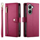 For Xiaomi Poco X7 Pro / Redmi Turbo 4 Nine Card-slot Zipper Wallet Bag Leather Phone Case(Red) - 2