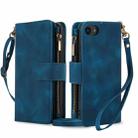 For iPhone 7 / 8 / SE 2022 Dream 9-Card Zipper Wallet RFID Leather Phone Case with Lanyard(Blue) - 1