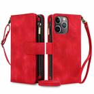 For iPhone 11 Pro Dream 9-Card Zipper Wallet RFID Leather Phone Case with Lanyard(Red) - 1