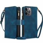 For iPhone 11 Pro Max Dream 9-Card Zipper Wallet RFID Leather Phone Case with Lanyard(Blue) - 1