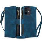 For iPhone 12 Dream 9-Card Zipper Wallet RFID Leather Phone Case with Lanyard(Blue) - 1