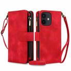 For iPhone 12 Dream 9-Card Zipper Wallet RFID Leather Phone Case with Lanyard(Red) - 1