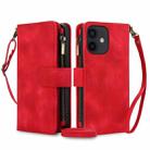 For iPhone 12 mini Dream 9-Card Zipper Wallet RFID Leather Phone Case with Lanyard(Red) - 1