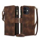 For iPhone 12 mini Dream 9-Card Zipper Wallet RFID Leather Phone Case with Lanyard(Brown) - 1