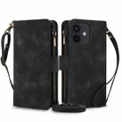 For iPhone 12 mini Dream 9-Card Zipper Wallet RFID Leather Phone Case with Lanyard(Black) - 1