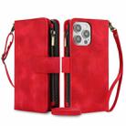 For iPhone 12 Pro Dream 9-Card Zipper Wallet RFID Leather Phone Case with Lanyard(Red) - 1