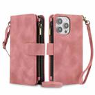 For iPhone 12 Pro Dream 9-Card Zipper Wallet RFID Leather Phone Case with Lanyard(Rose Gold) - 1