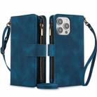 For iPhone 12 Pro Max Dream 9-Card Zipper Wallet RFID Leather Phone Case with Lanyard(Blue) - 1