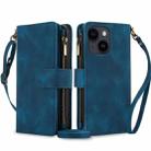 For iPhone 13 Dream 9-Card Zipper Wallet RFID Leather Phone Case with Lanyard(Blue) - 1