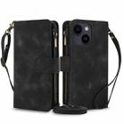 For iPhone 13 Dream 9-Card Zipper Wallet RFID Leather Phone Case with Lanyard(Black) - 1